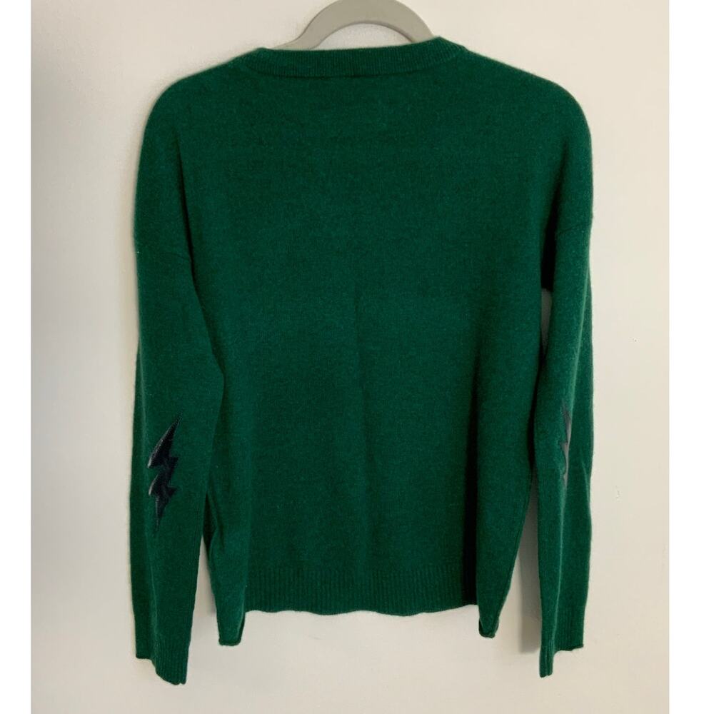 Zadig & Voltaire green crewneck cashmere sweater lightening bolts $368 NWT small - Picture 5 of 9